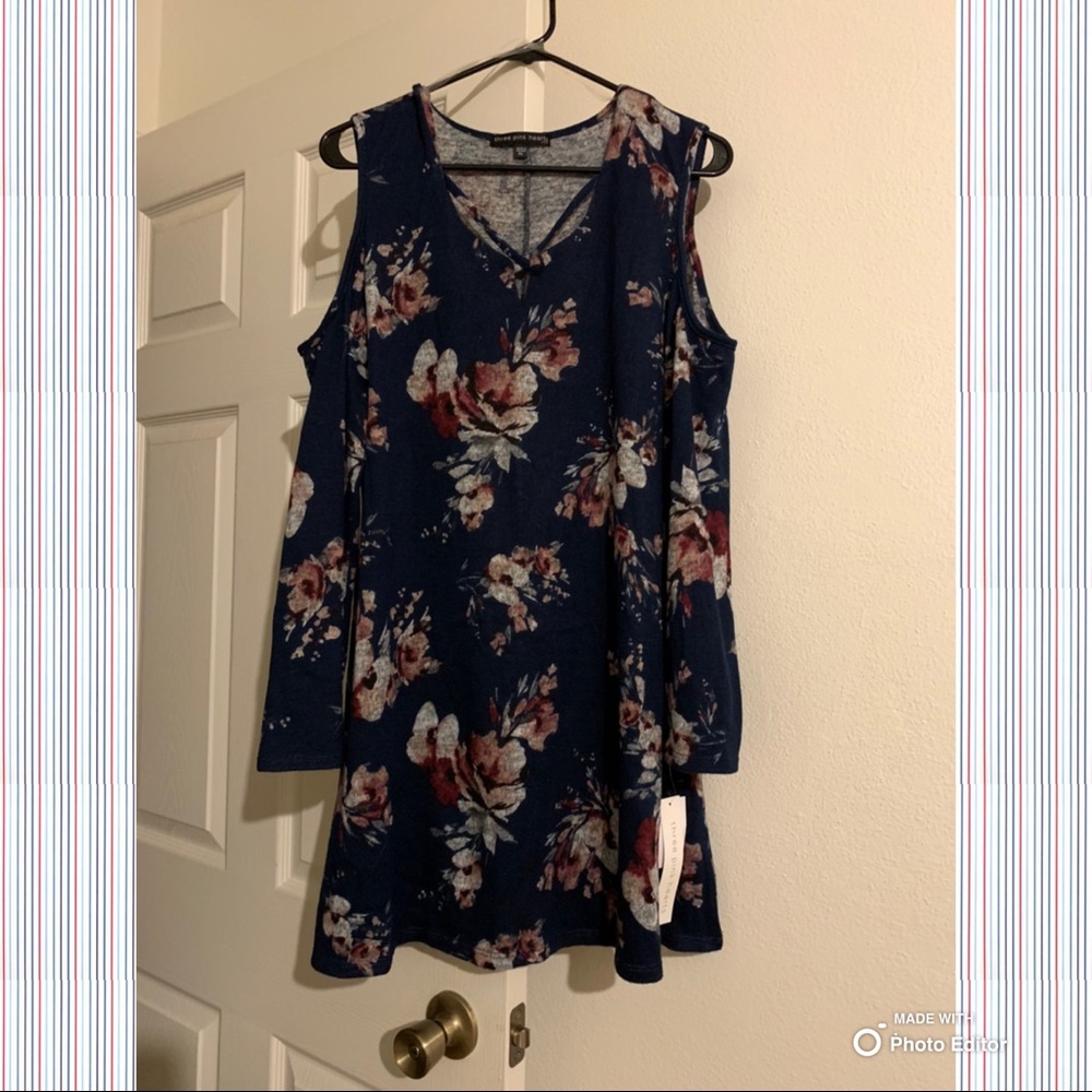 Three Pink Hearts Cold Shoulder Knit Tunic